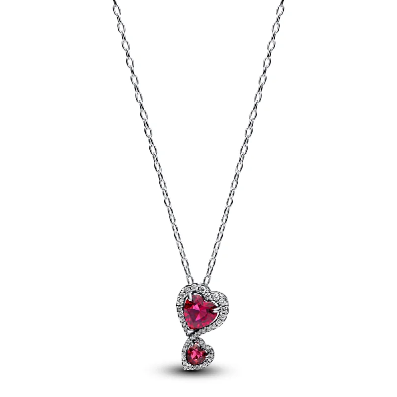 Luxury Silver Necklaces -Red Halo Hearts Pendant Necklace 393658C01