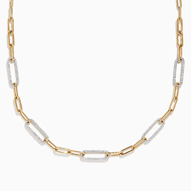 Birthday Gift Necklaces -D'oro 14K Yellow Gold Diamond Paperclip Necklace