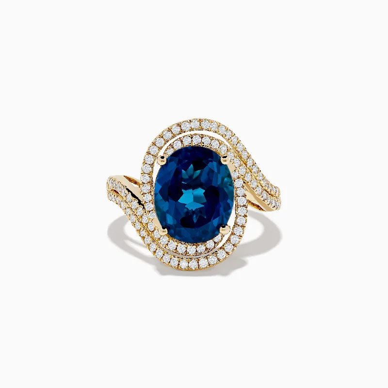 Ruby rings-Ocean Blue 14K Gold London Blue Topaz and Diamond Ring