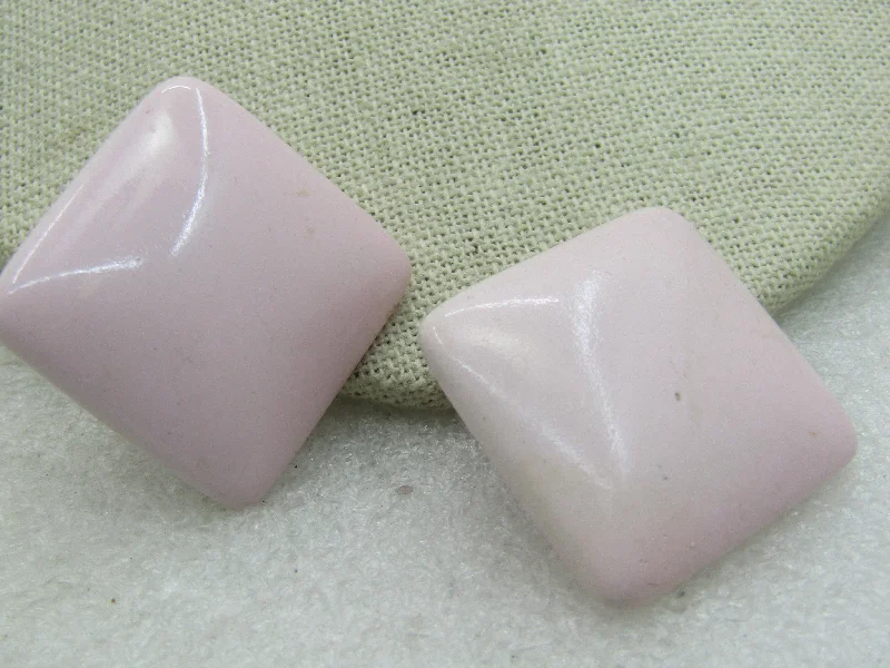 Elegant Dangle Earrings-Vintage Pink  Square Clip Earrings, 1-1/8" Earrings, Mid-Century MOD