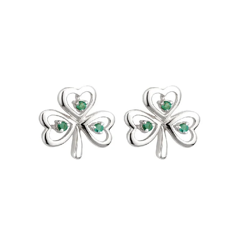 Unique Gold Earrings-14K White Gold Emerald Shamrock Earrings