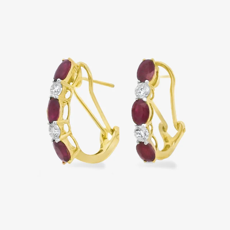 Designer Drop Earrings-Oval Cut Ruby & Diamond Earrings