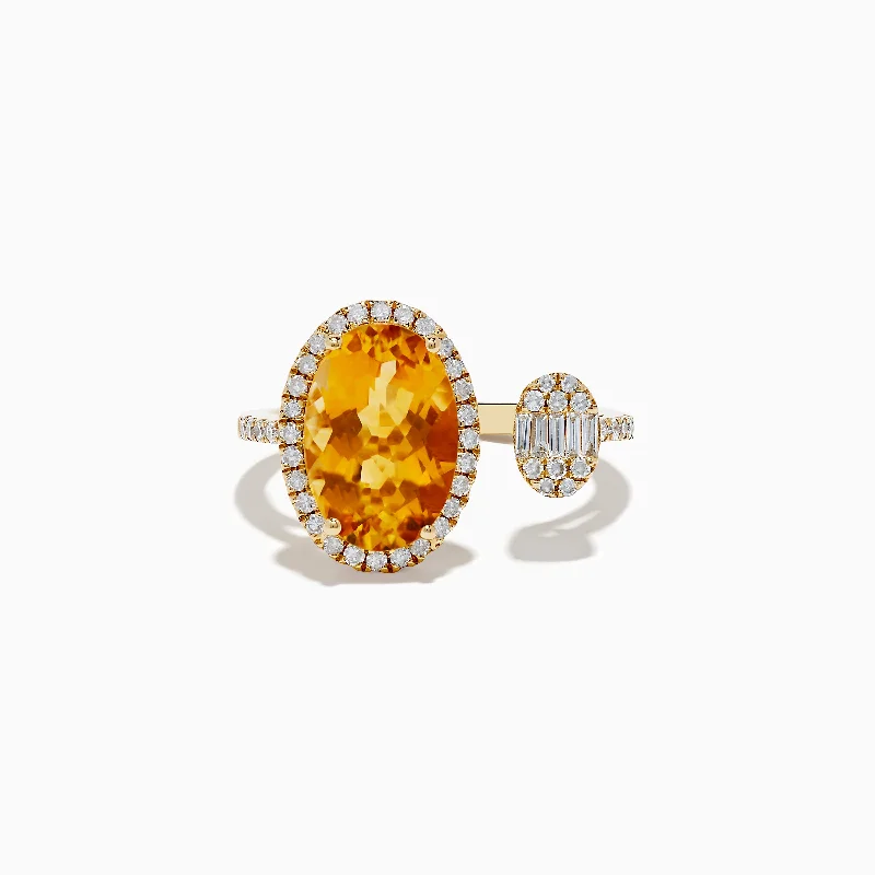 Custom wedding rings with gemstones-Sunset 14K Yellow Gold Citrine and Diamond Ring