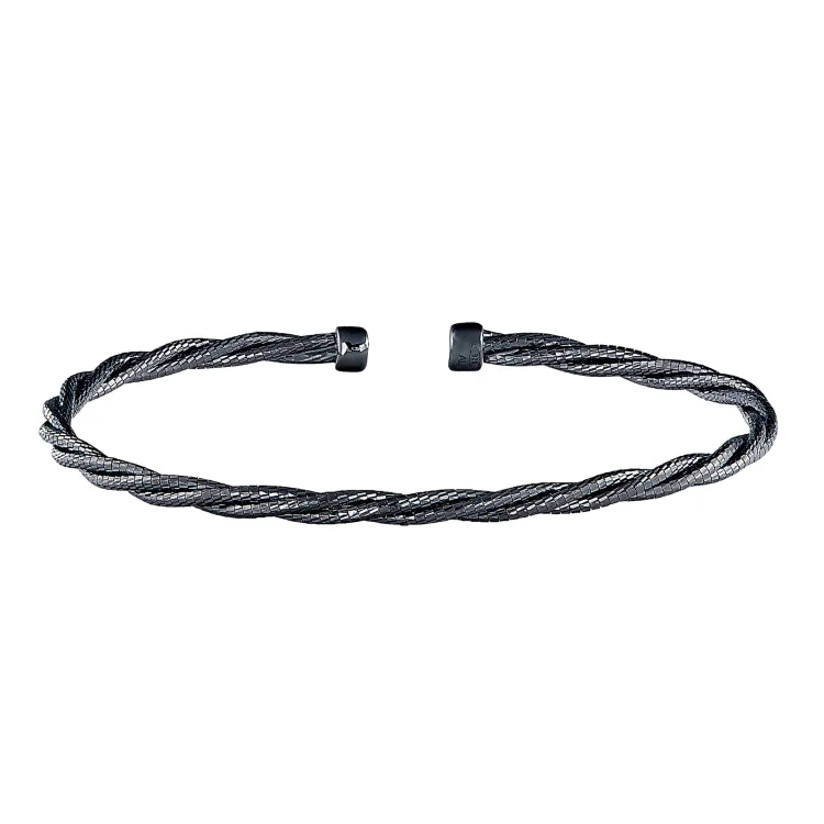 Bracelets For Birthday Gifts-Black Rhodium Finish Sterling Silver Twisted Cable Cuff Bracelet