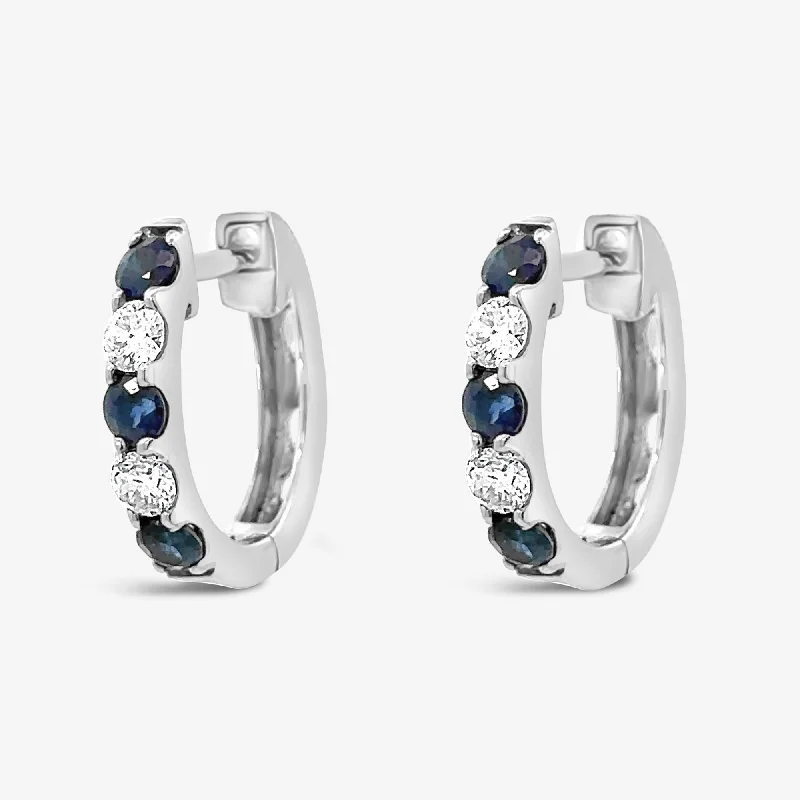 Crystal Earrings-Sapphire & Diamond 0.30tw Huggie Earrings